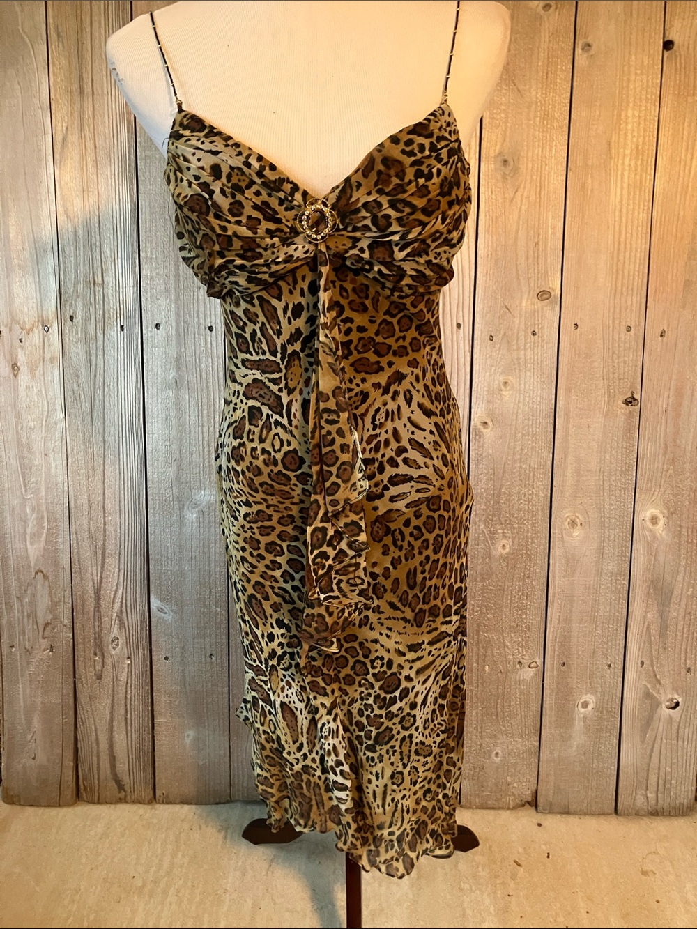 Signature by Sangria Leopard Print Midi Dress in Brown and Black